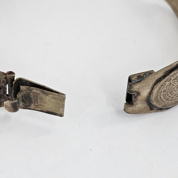 Vintage Made in Mexico 925 Sterling Lapis Stone Aztec Mayan Calendar Bracelet - Picture 9 of 12